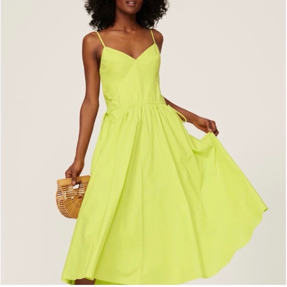 Jason Wu Collective Yellow Cotton V-Neck Drawstring Waist Midi Dress size 10